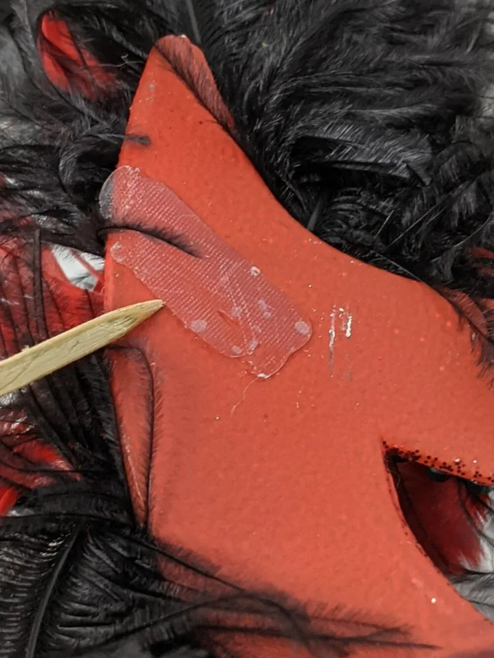 Masquerade Face Mask Red Glitter Venezia Italy black feathers Costume Ball